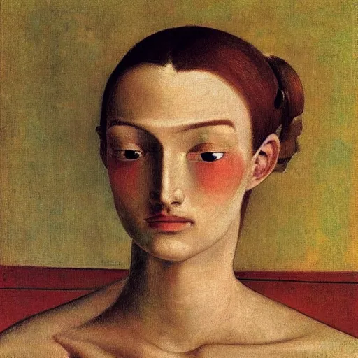 Image similar to a portrait of a female android by balthus
