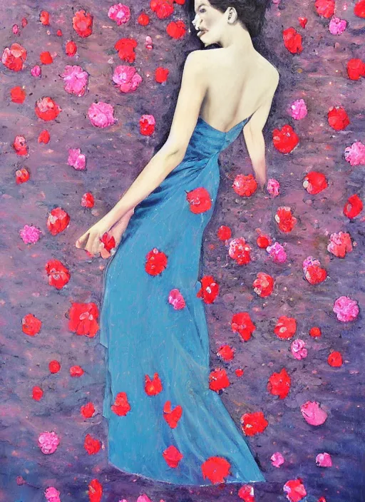 Image similar to long and wide feminine dress underwater together with some flowers, by art kane