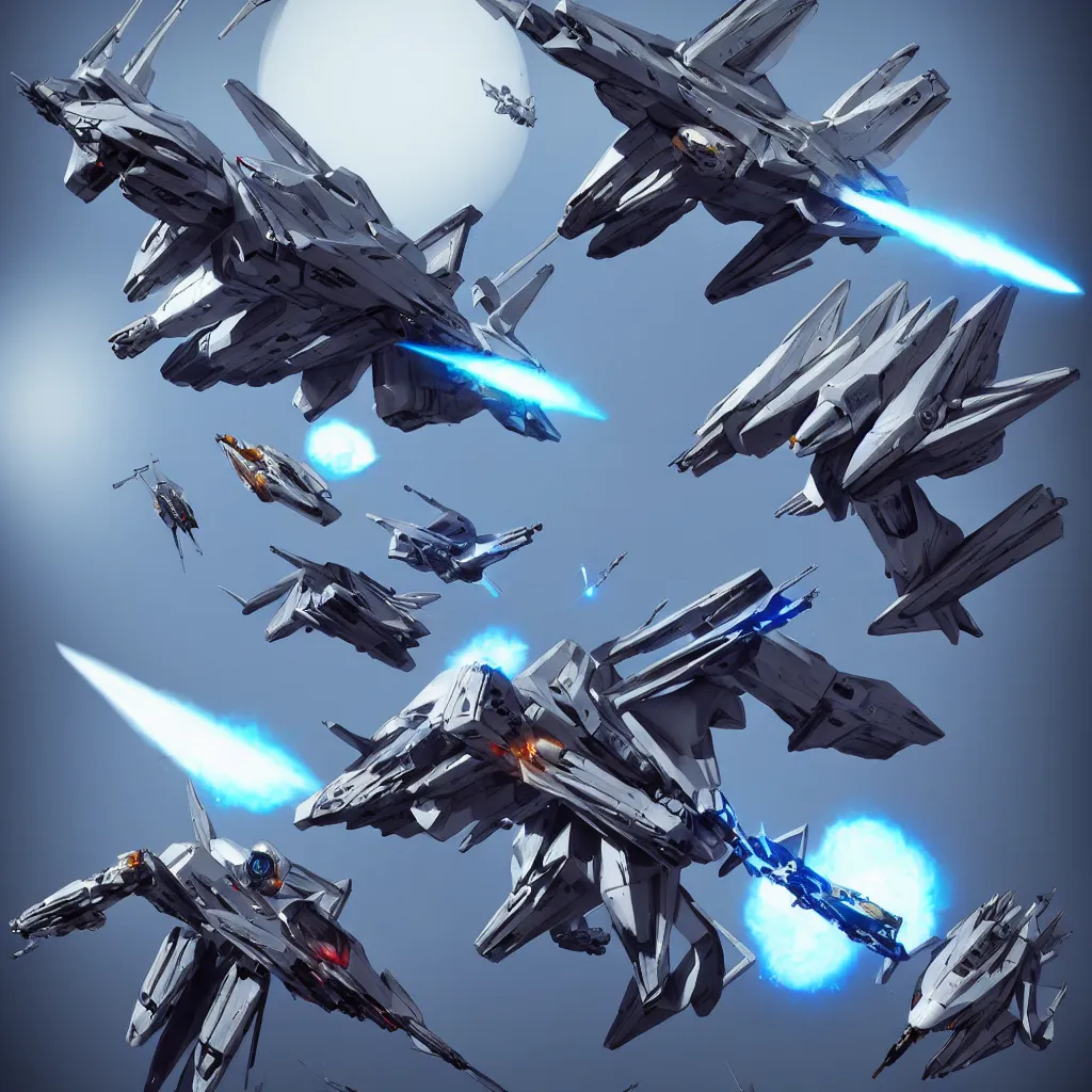 Prompt: f 1 7 with lots of guns concept art, robotech gradius outer space concept art, hyperrealism, fine detail, 8 k, 3 d render, artgerm, artstation contest winner, cgsociety, cryengine, concept art!!, zbrush, vray sprite
