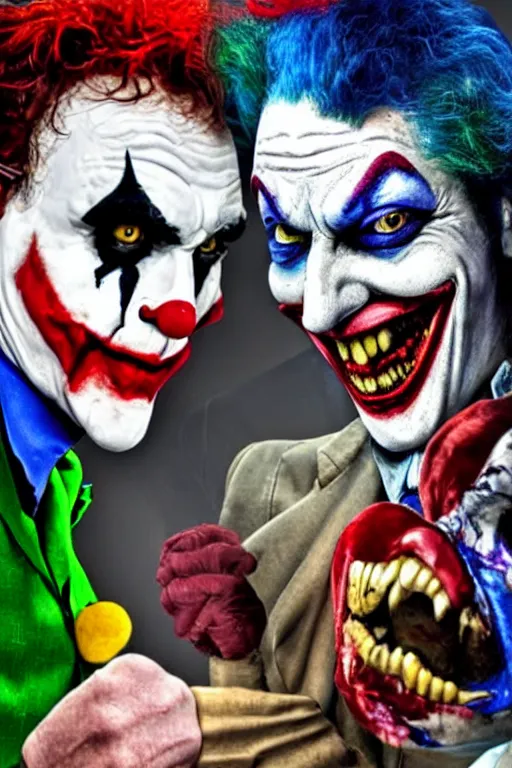 Image similar to joker versus it clown