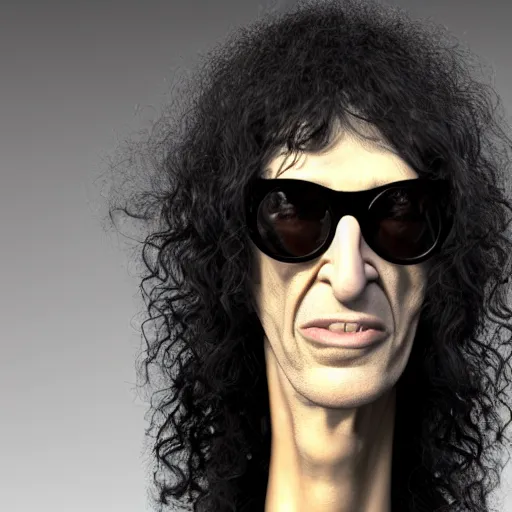 Image similar to The Lovechild of Joey Ramone and Howard Stern, real life, hyperrealistic, ultra realistic, realistic, highly detailed, epic, HD quality, 8k resolution, body and headshot, front facing, front view, headshot and bodyshot, detailed face, very detailed face