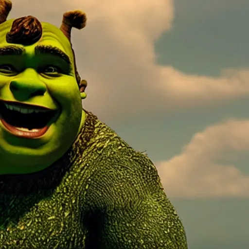 Prompt: still of shrek in the titanic movie