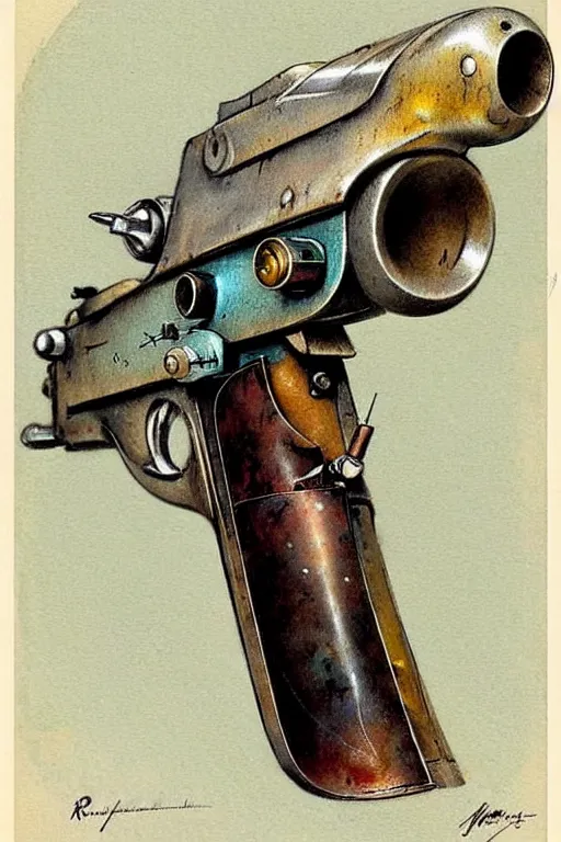 Prompt: ( ( ( ( ( 1 9 5 0 s retro raygun pistol. muted colors. ) ) ) ) ) by jean - baptiste monge!!!!!!!!!!!!!!!!!!!!!!!!!!!!!!