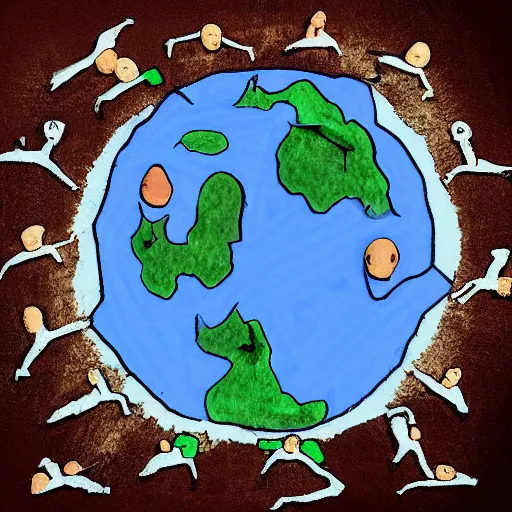 Image similar to claymation of a diagram of the Earth as a human face screaming