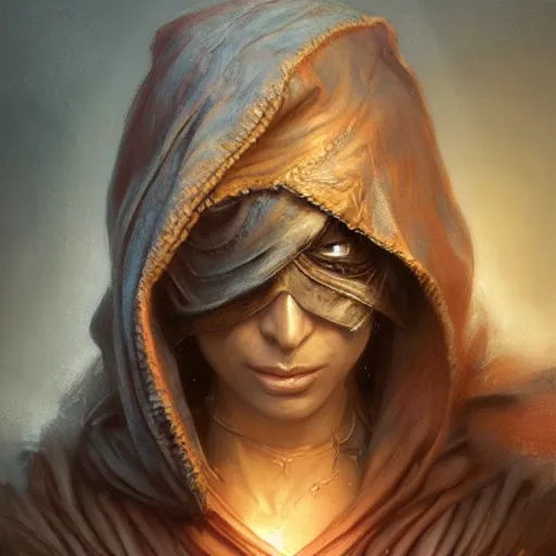 Image similar to portrait, mysterious rogue wearing a cloak, covered face, rpg game, stern expression, main character, detailed, digital painting, artstation, sharp focus, illustration, artgerm, tomasz alen kopera, peter mohrbacher, donato giancola, joseph christian leyendecker, wlop, frank frazetta