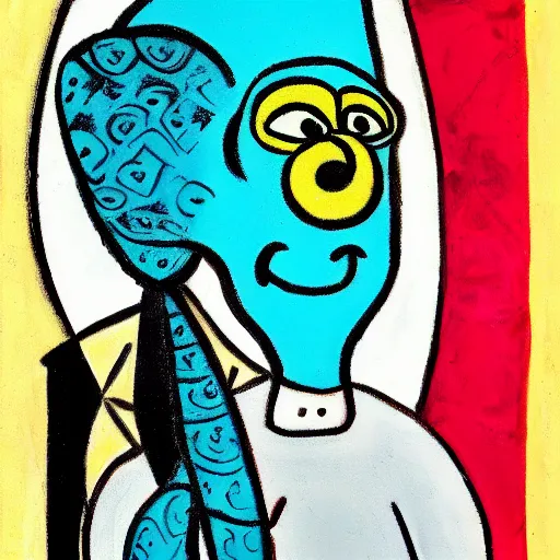 Prompt: handsome squidward, male portrait, colorful, picasso style