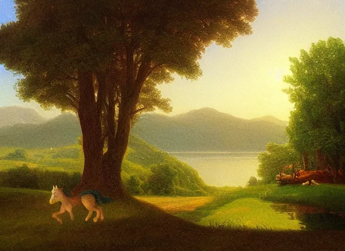 Image similar to american realist romanticism landscape painting of my little pony in the style of hudson river school and thomas cole and albert bierstadt and robert duncanson