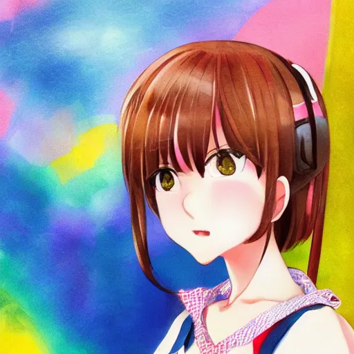 Image similar to a high detail portrait of high school girl by makoto sinkai, kawaii, full body, in simple background, CLIP STADIO, mad painting