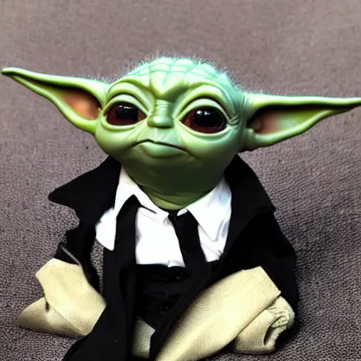 Image similar to baby yoda wearing a suit and tie