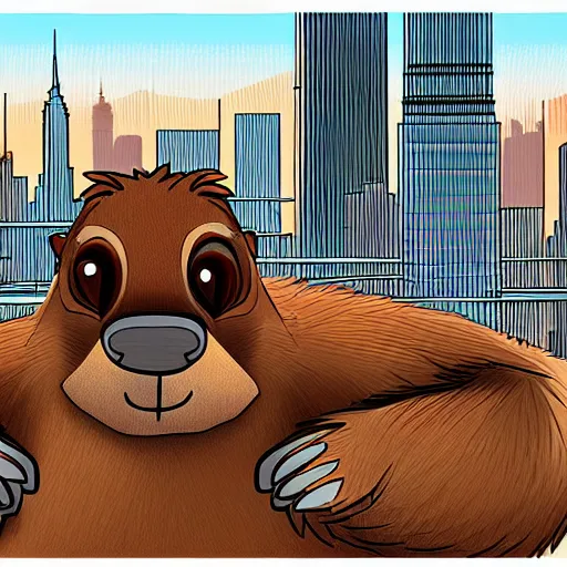 Prompt: digital concept art of anthropomorphic beavers as construction builders that building empire state building from sticks