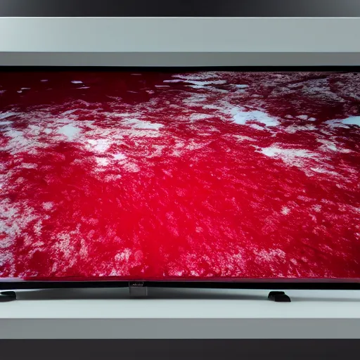 Image similar to waterfall of blood from the tv, hyperrealistic, high render, hyperdetalied, 8k,