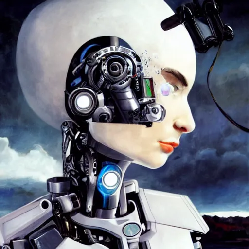 Prompt: beutiful white girl cyborg, alfred kelsner, artstaition, epic composition