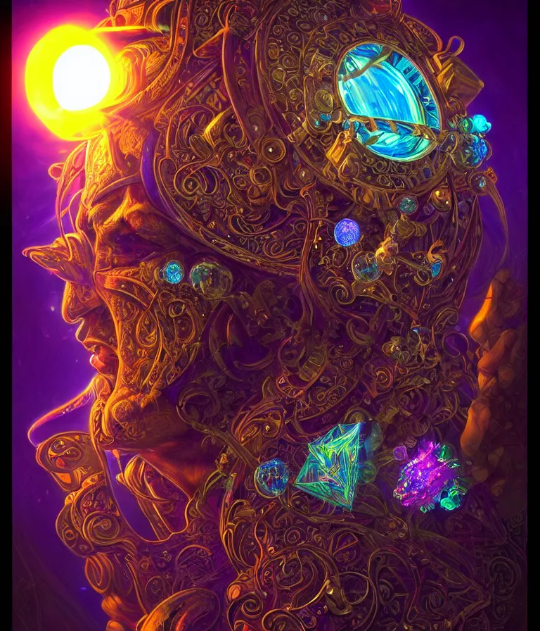 Image similar to front!!! shot of a court jester character, hyperdimensional, bioluminescent hypercubes, dark holography!!!, sunset psychedelic, chrome, (((intricate))), elegant, highly detailed, centered, (((artstation, concept art, smooth, sharp focus, artgerm, Tomasz Alen Kopera, Peter Mohrbacher, donato giancola, Joseph Christian Leyendecker, WLOP, Boris Vallejo))), mugshot!!!!!, ugly!!!!!!, octane render, nvidia raytracing demo, octane render, nvidia raytracing demo, octane render, nvidia raytracing demo, grainy, muted, 8K, digitalblasphemy, metatron