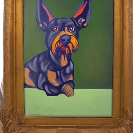 Prompt: avant-garde oil painting of a dog, stylized, modernist