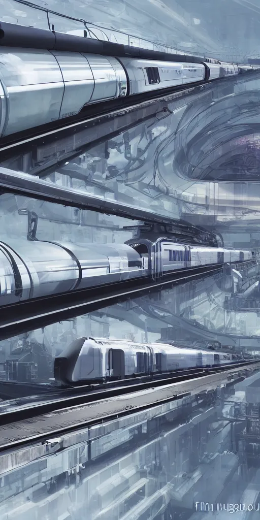 Image similar to concept art, vacuum pipeline maglev train, super high speed, science fiction, future technology, high detail, 8 k.