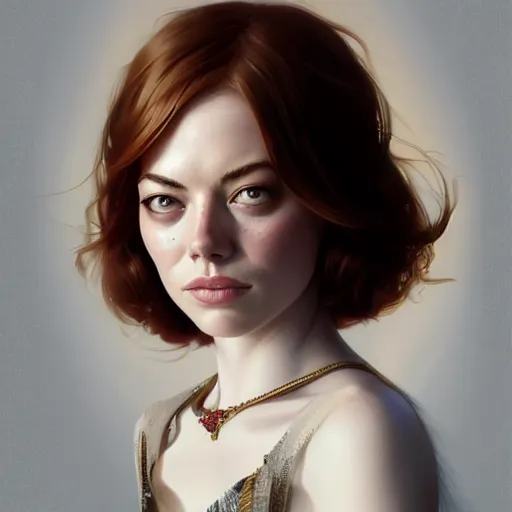 Prompt: beautiful natural mixture of Emma Stone and Emma Roberts, intricate, elegant, highly detailed, digital painting, artstation, concept art, smooth, sharp focus, illustration, art by artgerm and greg rutkowski and alphonse mucha and loish and WLOP