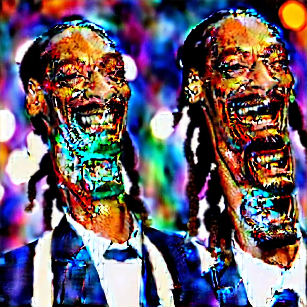 Image similar to a photo of Snoop Dogg laughing hysterically, eyes wide open