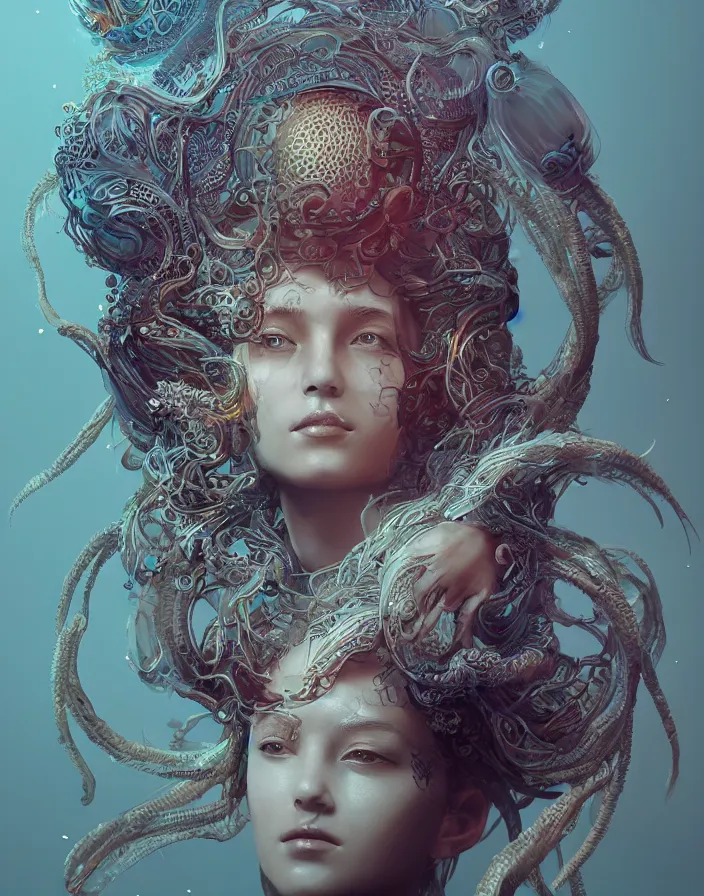 Image similar to goddess portrait. jellyfish phoenix head. intricate artwork by Tooth Wu and wlop and beeple. octane render, trending on artstation, greg rutkowski very coherent symmetrical artwork. cinematic, hyper realism, high detail, octane render, 8k