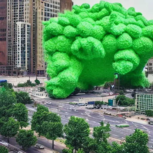 Prompt: green popcorn giant monster destroying city