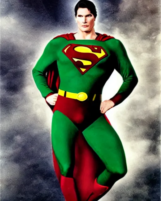 Prompt: Christoper Reeve’s Superman as Hal Jordan photographed in the style of Annie Leibovitz