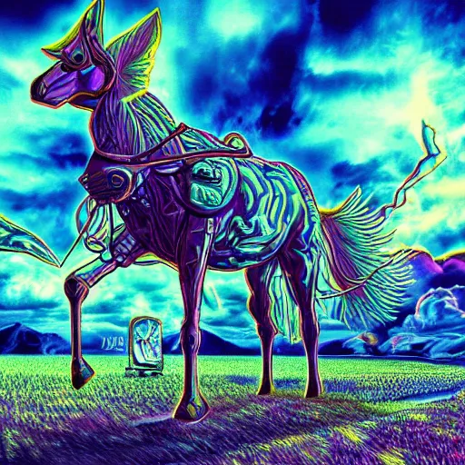 Prompt: mule, apocalypse, surreal, trippy, highly detailed digital art, clouds, limes