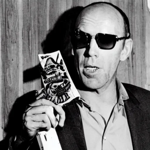 Image similar to hunter s. thompson holding a thompson