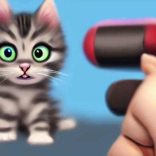 Image similar to a cute kitten streaming on twitch with microphone, digital art, very detailed 4k by Pixar