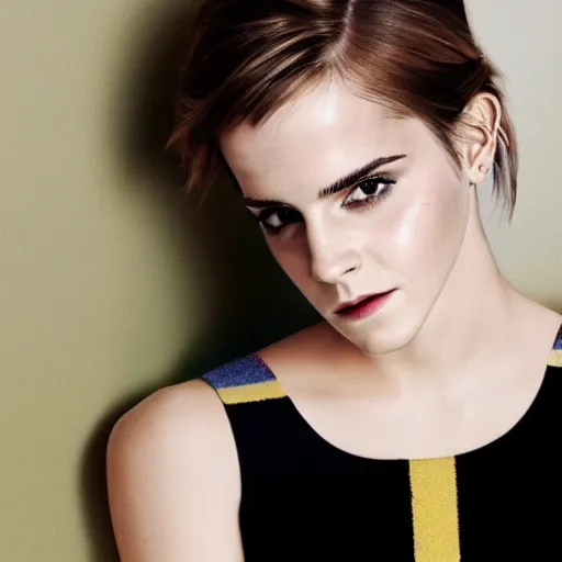 Image similar to Emma Watson modeling for Gucci, (EOS 5DS R, ISO100, f/8, 1/125, 84mm, postprocessed, crisp face, pores, facial features)