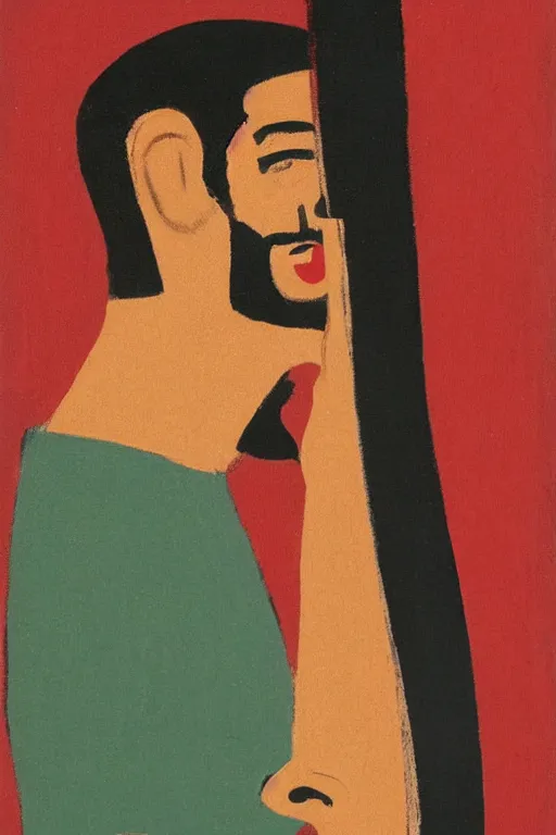 Image similar to man looking into a mirror, 1960’s minimalist advertising illustration, painterly, expressive brush strokes