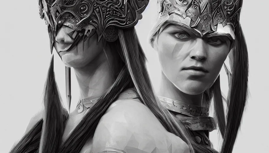 Prompt: photo of a Norse warrior queen, elegant, highly detailed, smooth, sharp focus, illustration, beautiful, geometric, trending on artstation, cinematic, artwork by WLOP