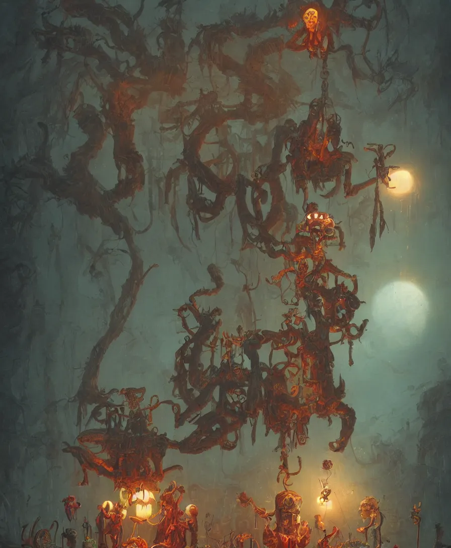 Image similar to skull clown, circus, illustrated by Simon Stålenhag and Gaston Bussiere, 35mm lens, beautiful volumetric-lighting-style atmosphere, intricate, ultra detailed, photorealistic imagery, trending on artstation, 4k, 8k