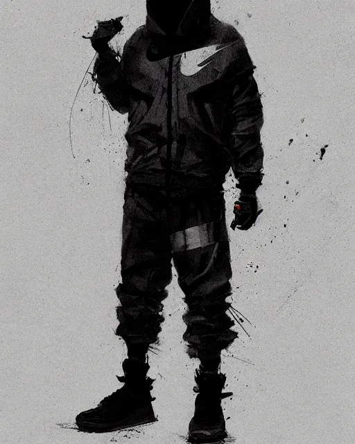 Image similar to Medium shot of a character wearing Nike ACG+Acronym+Riot Division in the style of greg rutkowski