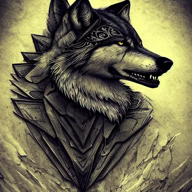 Prompt: a beautiful symbol of a wolf, struggle, honor, pride, intricate details, artstation, concept art, dark, dangerous