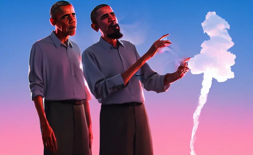 Image similar to Obama and Jesus vaping by Beeple; 4K; 8K