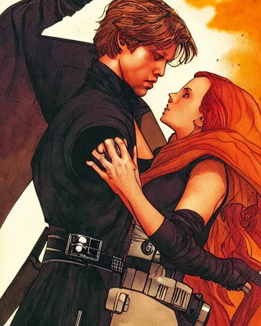 Image similar to mara jade and luke skywalker, detailed cover art by jim lee