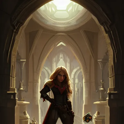 Prompt: symmetrical portrait, AnnaSophia Robb as a D&D paladin, dramatic lighting, cinematic, establishing shot, high detail, photo realistic, cinematic lighting, post processed, 8k, concept art, artstation, matte painting, in the style of eddie mendoza, raphael lacoste, alex ross