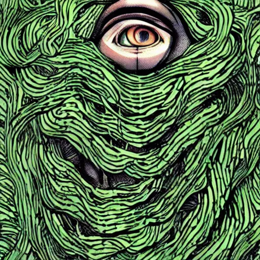 Image similar to a lush vine covered portrait by junji ito