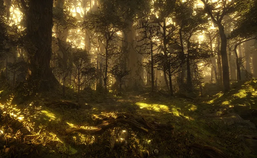 Image similar to steampunk fantasy forest. daylight. stars. unreal engine. 8K. detailed. photorealism. artstation. digital render. ultra realistic