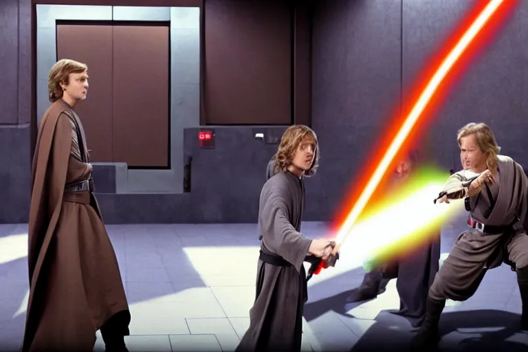 Image similar to a jedi master anakin skywalker is defended in court by saul goodman also known as jimmy mcgill, star wars revenge of the sith, 1 0 8 0 p, court session images, 1 0 8 0 p, court archive images