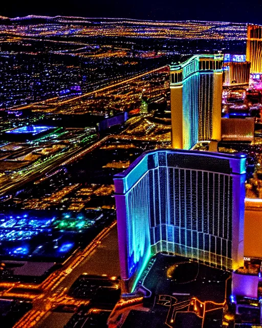 Image similar to las vegas at night, shot from drone, grainy, polaroid, zoomed in