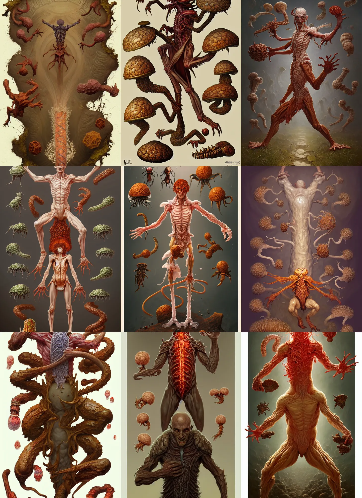 Prompt: full - body d & d mtg cursed fungus anatomy on white background, action pose, intricate, highly detailed, digital painting, artstation, concept art, smooth, sharp focus, illustration, art by norman rockwell emiliano ponzi andrey remnev yoann lossel aaron jasinski, 8 k