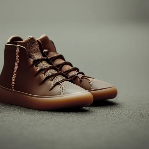 Image similar to shoe with no laces designed by Kanye West, product photography, shallow depth of field