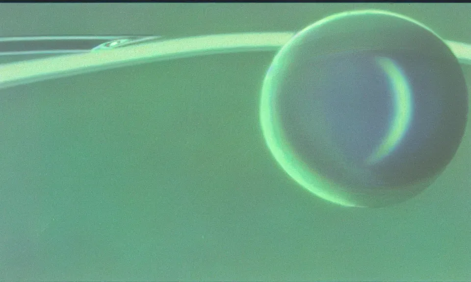 Prompt: 3 5 mm film still 7 0 s vivid color jade green concept art saturn in space