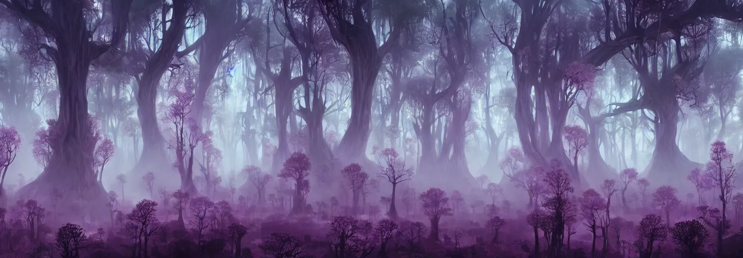 Prompt: dense bismuth fractal fungal forest, megalophobia, silhouettes, pinks and purples, volumetric fog, intricate, highly detailed, concept art, masterpiece, background parallax layer