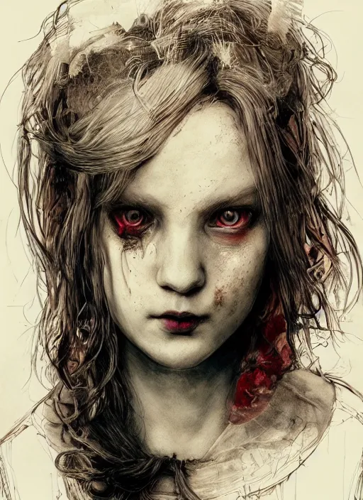 Image similar to portrait, grunge alice in wonderland, watercolor, dramatic lighting, cinematic, establishing shot, extremly high detail, foto realistic, cinematic lighting, pen and ink, intricate line drawings, by Yoshitaka Amano, Ruan Jia, Kentaro Miura, Artgerm, post processed, concept art, artstation, matte painting, style by eddie mendoza, raphael lacoste, alex ross