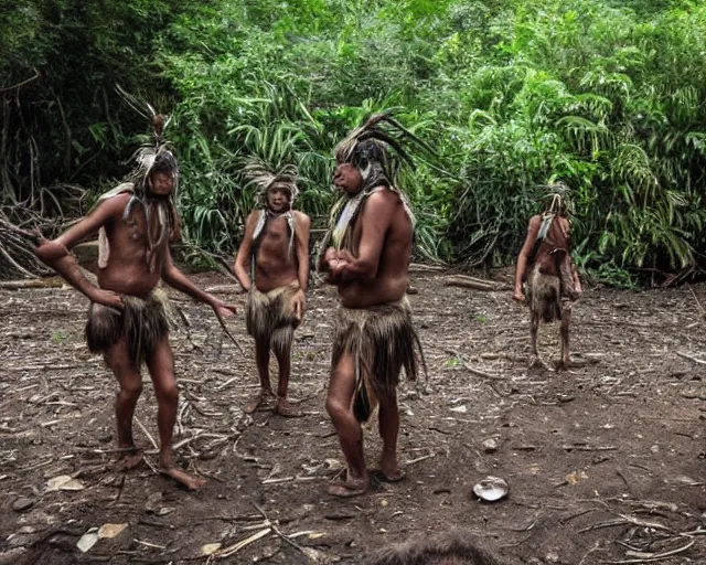 Image similar to award winning national geographic photograph of an uncontacted tribe of cyborgs