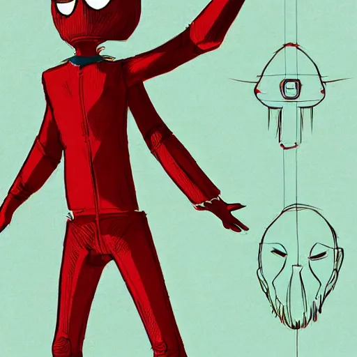 Image similar to concept art, stylized, super exaggerated proportions, concept design, male, science fiction suit, in the style of jamie hewlett