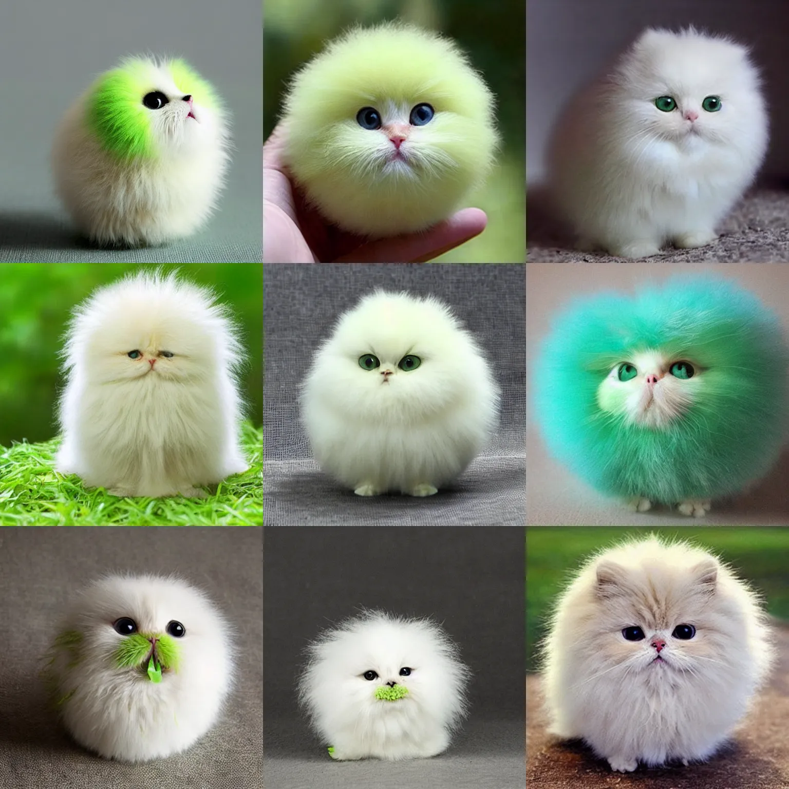 Prompt: lightly lime colored cute puff ball with adorable face