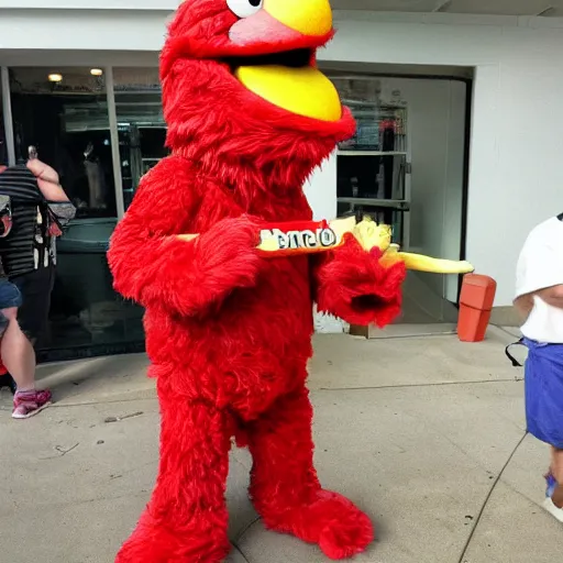 Prompt: elmo eating a banana