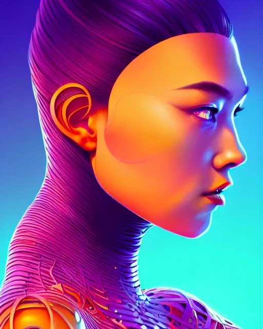 Prompt: ultra detailed, beautiful female android with human hair, side portrait, sharp focus, highly detailed vfx portrait, scribble art, speed painting, geometric shapes, global illumination, by moebius!! and james jean and artgerm and liam brazier and victo ngai and tristan eaton. detailed, vector art, digital illustration, concept art. 8 k, hdr